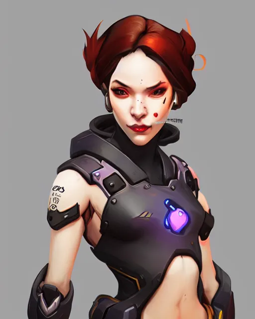 Image similar to overwatch concept art character portrait of a new character who is a spider haired woman, trending on artstation, cgsociety,