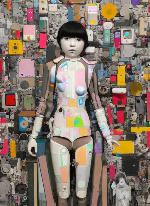 Prompt: studio photograph of a contemporary art sculpture of a modular quirky yorha android, by hikari shimoda, by jack gaughan
