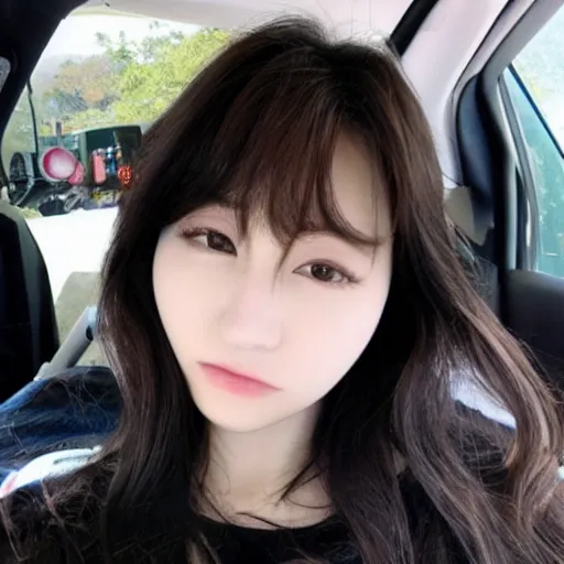 Prompt: beautiful korean female idol selfie, dashcam