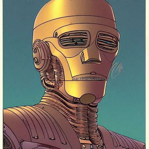 Image similar to portrait of a robot by moebius in the style of jean giraud