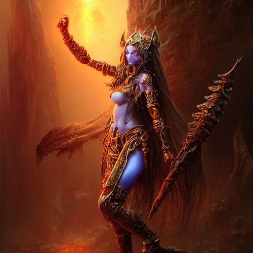 Image similar to a highly detailed long shot photo of chthonic warcraft female character by ayami kojima, beksinski, giger, intricate, digital painting, artstation, intricate, concept art, smooth, sharp focus, illustration