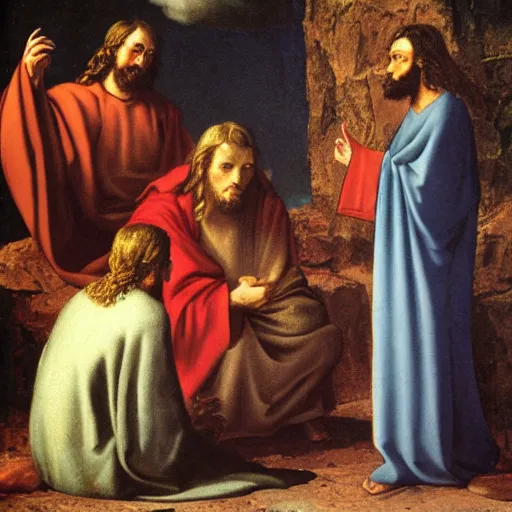 Prompt: Jesus Laments, painted by Carvaggio