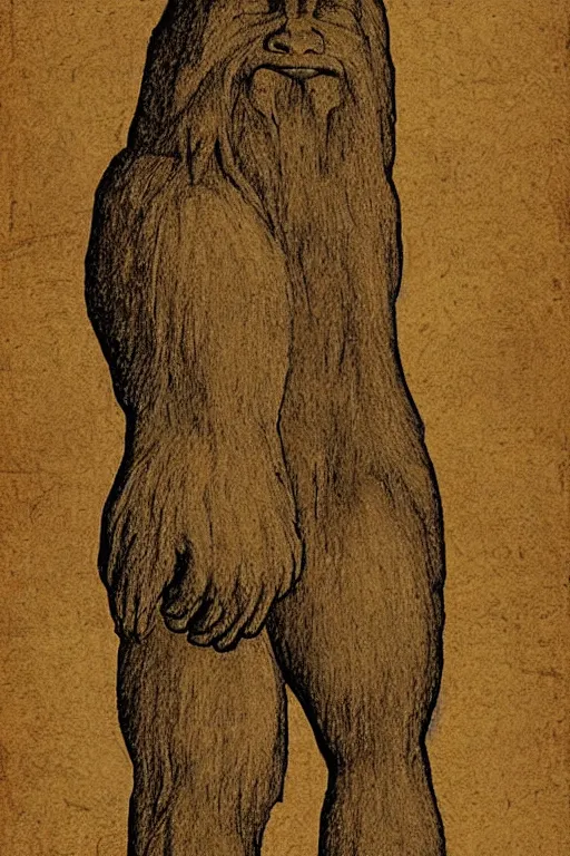 Image similar to detailed illustration, bigfoot in the style of leonardo da vinci,