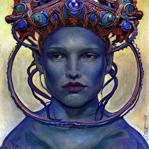 Image similar to the tentacle crown, by Annie Swynnerton and Nicholas Roerich and Diego Rivera, glowing skin, elaborate costume, geometric ornament, symbolist, rich color, dramatic cinematic lighting, smooth, sharp focus, extremely detailed