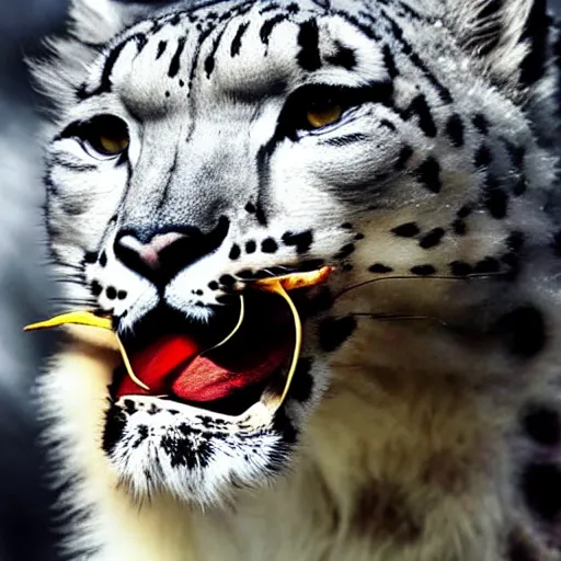 Prompt: A snow leopard with a spliff in his mouth smoking, award winning photo