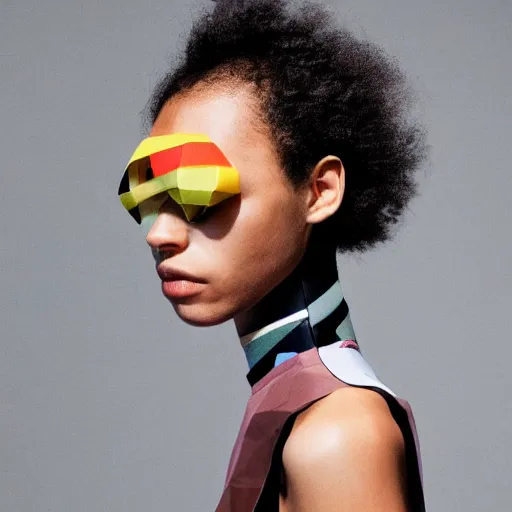 Image similar to realistic photoshooting for a new issey miyake lookbook, color film photography, portrait of a beautiful woman, model is wearing techtical vest, photo in style of tyler mitchell, 3 5 mm,