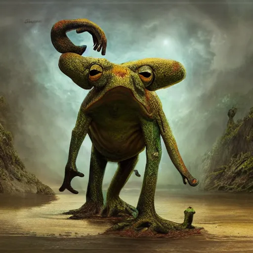 Image similar to frog - elephant creature, fantasy art, matte painting