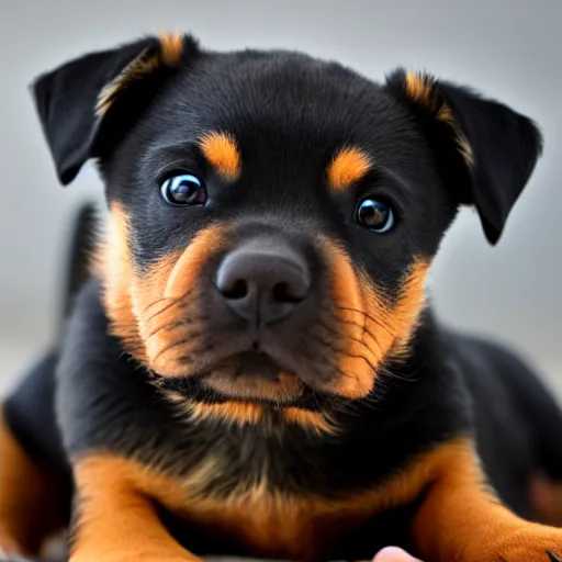 Image similar to a baby but with the face of a rottweiler