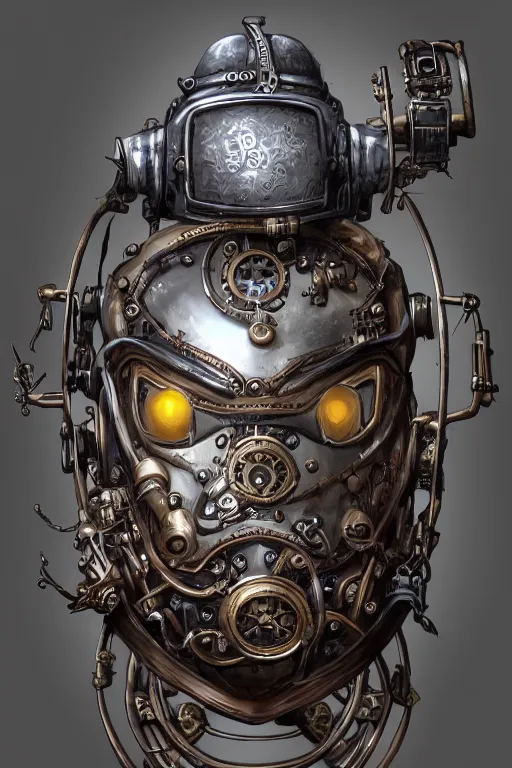 Image similar to steampunk helmet fantasy art mask robot ninja stylized digital illustration sharp focus, elegant intricate digital painting artstation concept art global illumination ray tracing advanced technology chaykin howard and campionpascale and cooke darwyn and davis jack