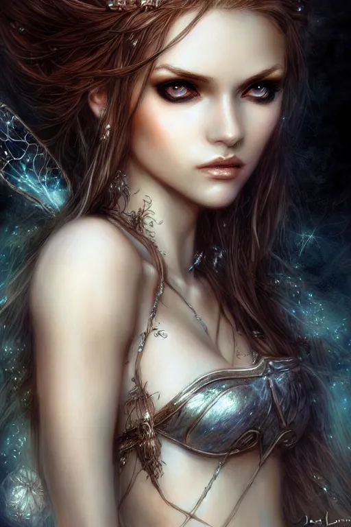 Prompt: a beautiful fairy girl, fantasy, portrait, sharp focus, intricate, elegant, digital painting, artstation, matte, highly detailed, concept art, illustration, ambient lighting, art by Luis Royo