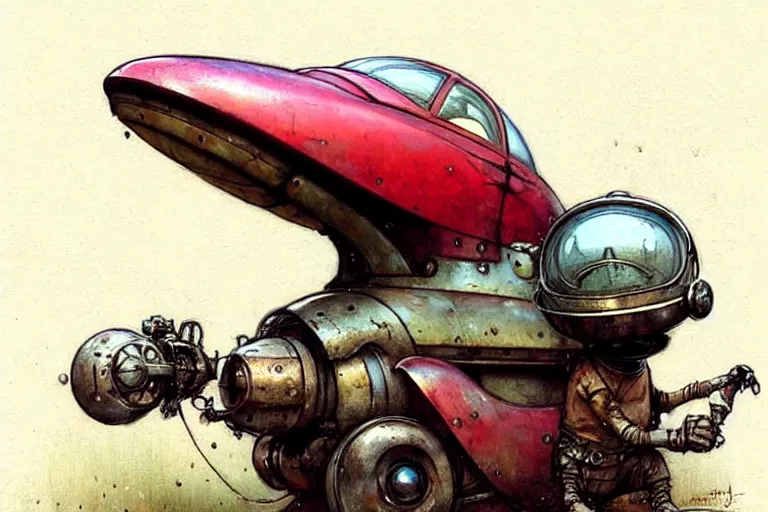 Image similar to adventurer ( ( ( ( ( 1 9 5 0 s retro future robot mouse amphibious vehical home. muted colors. ) ) ) ) ) by jean baptiste monge!!!!!!!!!!!!!!!!!!!!!!!!! chrome red