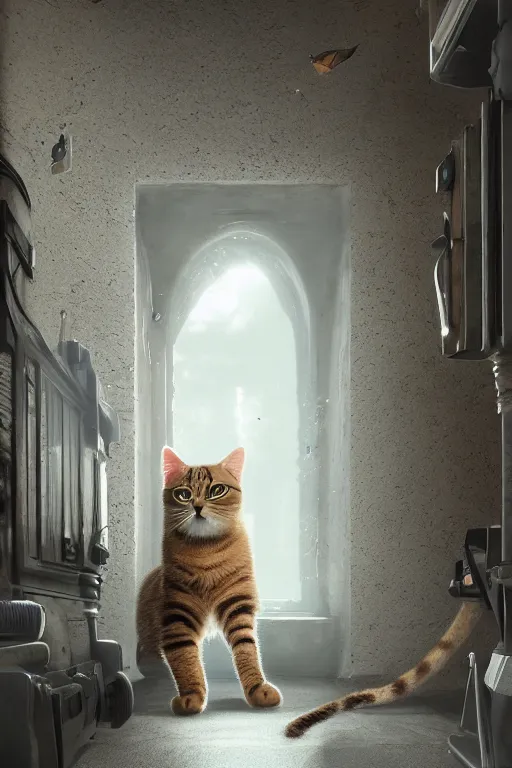 Image similar to cat find the exit form backrooms, ultra realistic, concept art, intricate details, highly detailed, photorealistic, octane render, 8 k