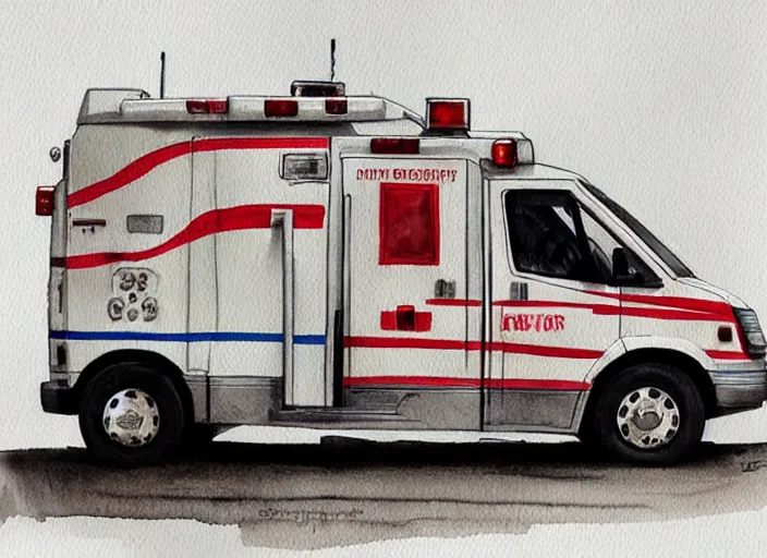 Image similar to concept art of a ambulance, pinterest, artstation trending, behance, watercolor, by coby whitmore, silver, laser light,