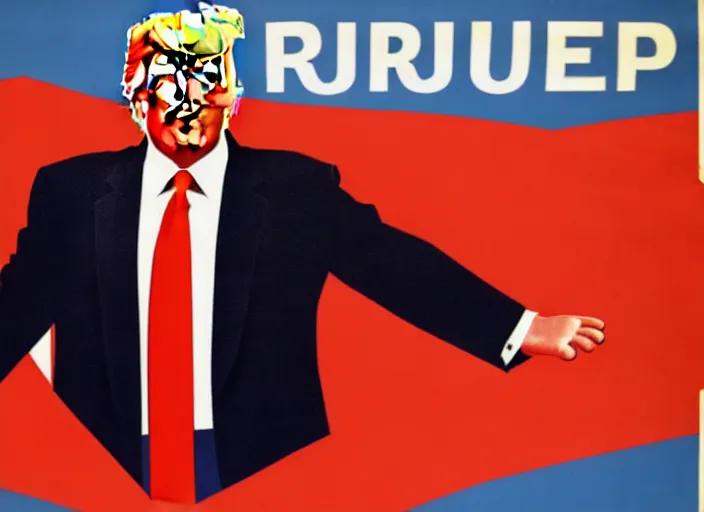 Image similar to donald trump in a communist propaganda poster promoting labour