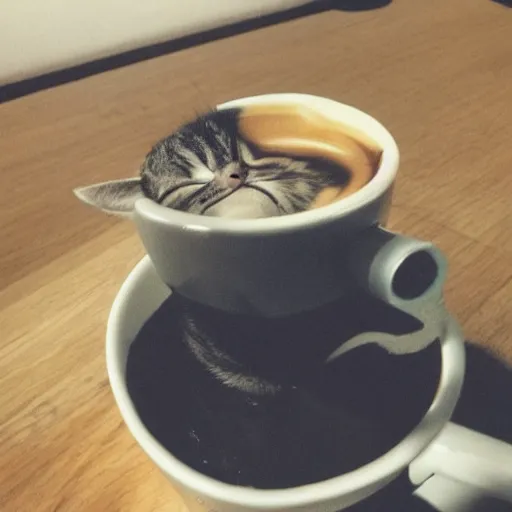 Image similar to a cat is drinking coffee