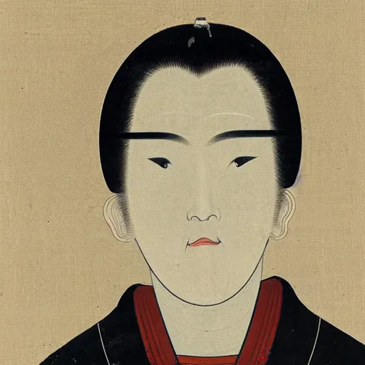 Image similar to portrait of young man wearing black medical mask, style of katsushika oi