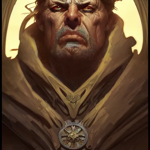 Prompt: portrait of an old powerful medieval king driven mad by disease, highly detailed, digital painting, artstation, concept art, rough, sharp focus, illustration, art by joe madureira and artgerm and greg rutkowski and alphonse mucha