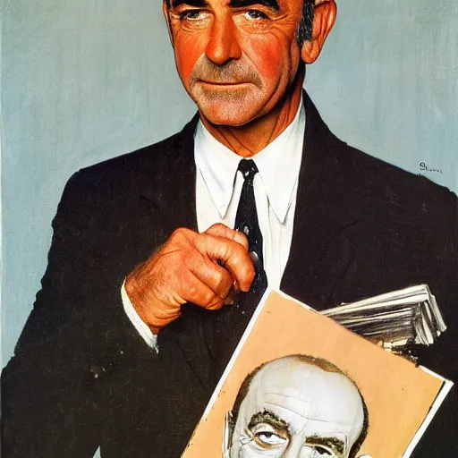 Image similar to a portrait painting of Sean Connery. Painted by Norman Rockwell