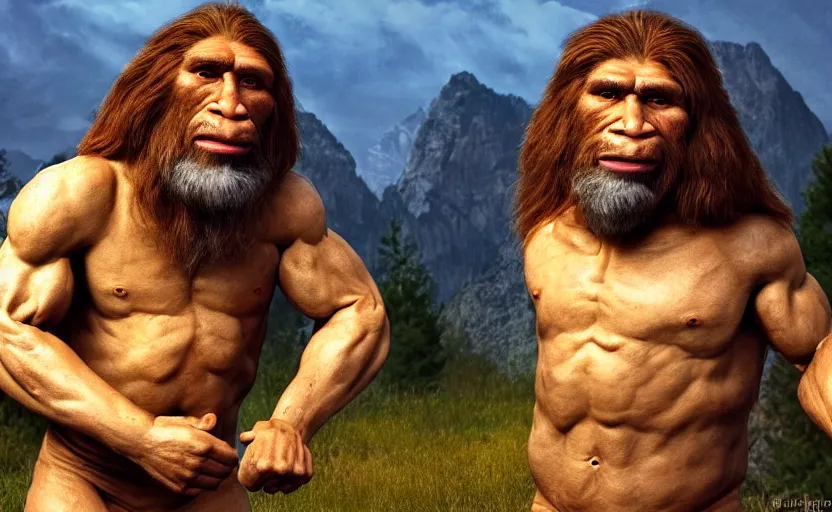 Image similar to made a photorealistic of neanderthal became a prophet and many people follow him, perfect dynamic posture, perfect dynamic pose, perfect dynamic form, pinterest, perfect dynamic position, award winning photo by national geographic, and pulittzer winner, bokeh, reduce duplication interference