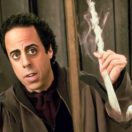 Prompt: jerry seinfeld as harry potter, movie, photography,