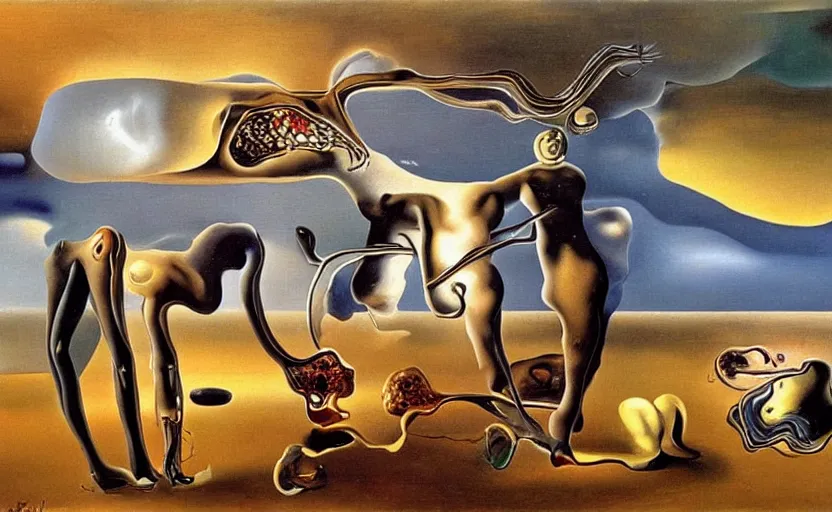 Prompt: the magic of the human brain, oil painting by Salvador Dali,