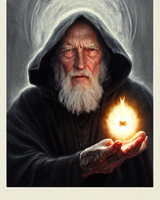 Image similar to a elderly wizard casting a black fireball | | pencil sketch, realistic shaded, fine details, realistic shaded lighting poster by greg rutkowski, magali villeneuve, artgerm, jeremy lipkin and michael garmash and rob rey