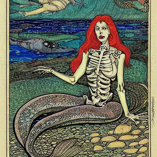 A Fossilized Skeleton Of Mermaid By Ivan Bilibin 