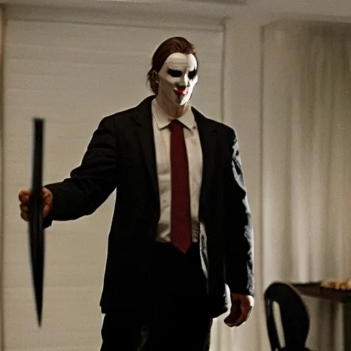 Image similar to arthas menethil as the american psycho, cinematic still