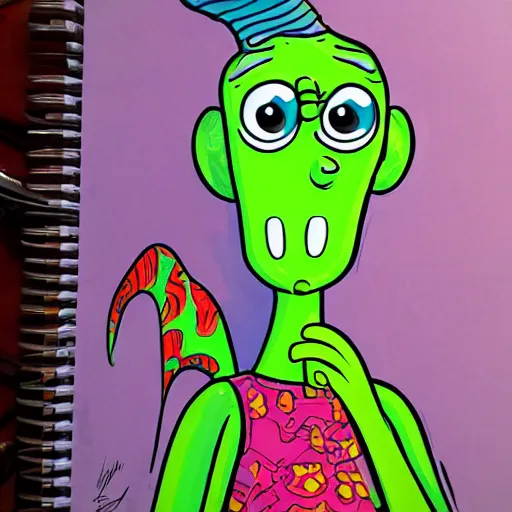 Image similar to handsome squidward as male, colorful, detailed lines, cartoon, pop art style, portrait, detailed painting