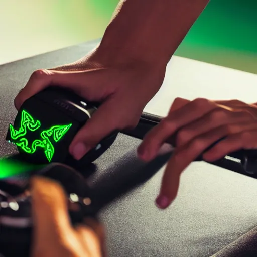 Image similar to gaming razer rgb rope, cinemating photo, high - action angle, professional comercial vibe, 8 k, cgi.