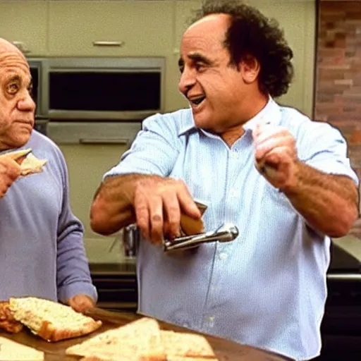 Image similar to danny devito and joe pesci making sandwiches