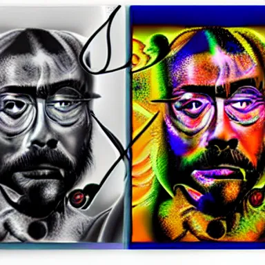 Image similar to portrait of a uncanny artist by Chor Boogie and Salvador Dali collaboration, digital art, mix of aesthetics, close up, high details