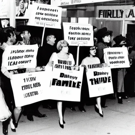 Image similar to 1 9 6 0 s protestors holding signs protesting against the tv show family guy