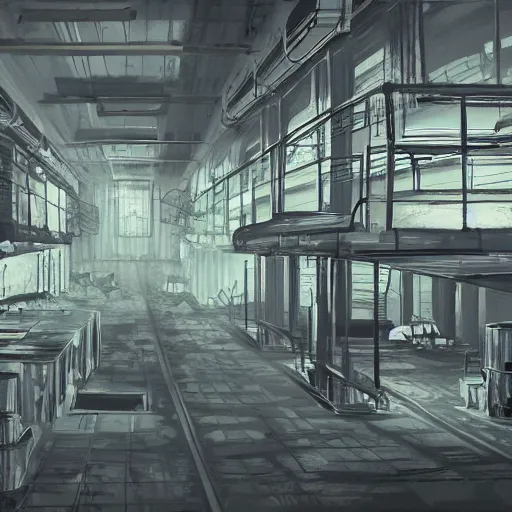Prompt: irradiated zone in a scifi factory, concept art