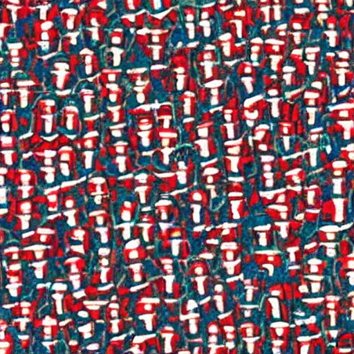 Prompt: a photo of where's wally, by albert tucker