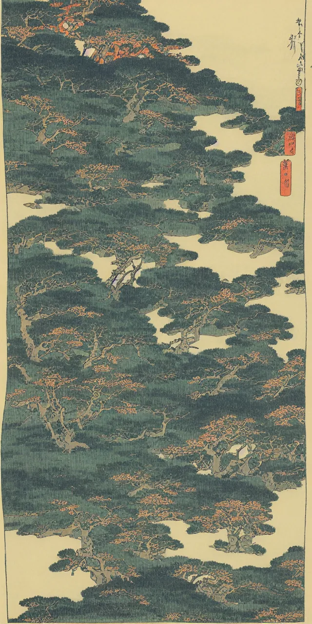 Image similar to the laurentians, by katsushika hokusai