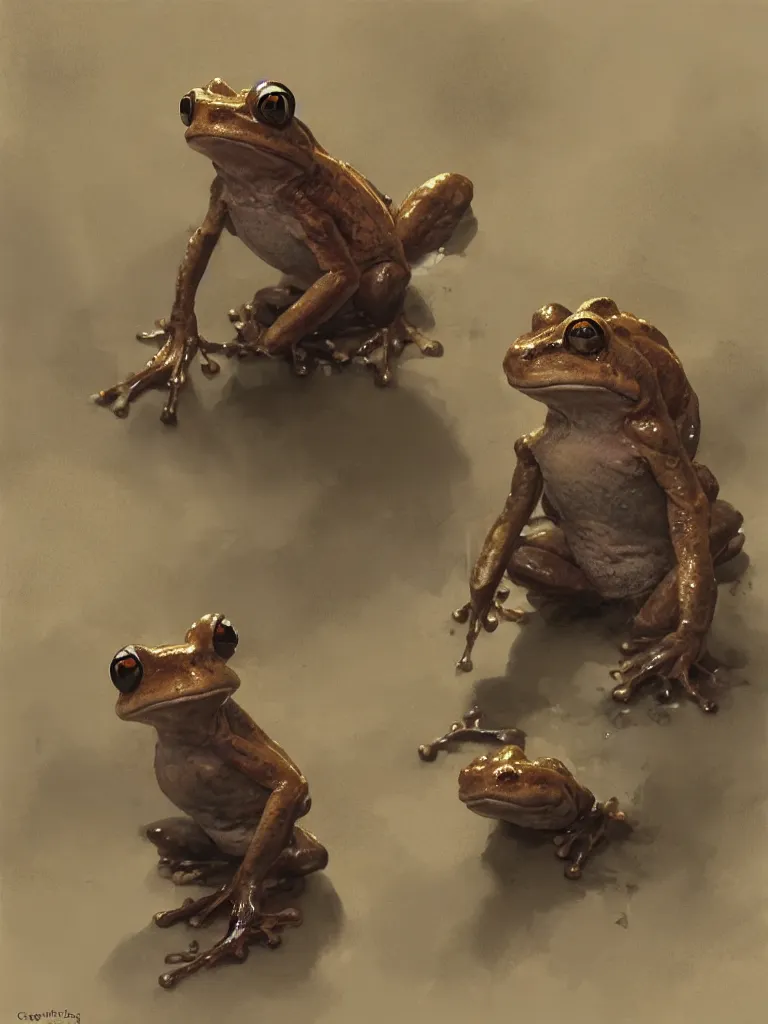 Prompt: A frog librarian, painted by Craig Mullins, trending on ArtStation