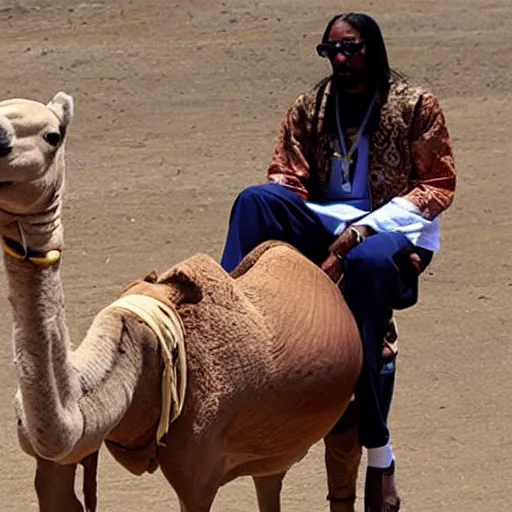 Image similar to snoop dogg riding a camel