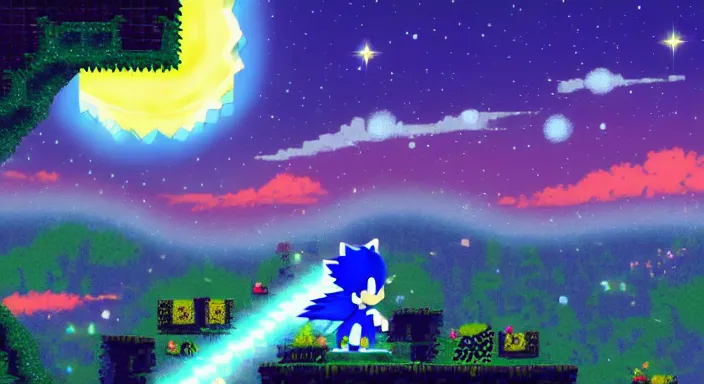 Sonic the hedgehog with tree und sea green hill zone 8 bit sprite - AI  Generated Artwork - NightCafe Creator