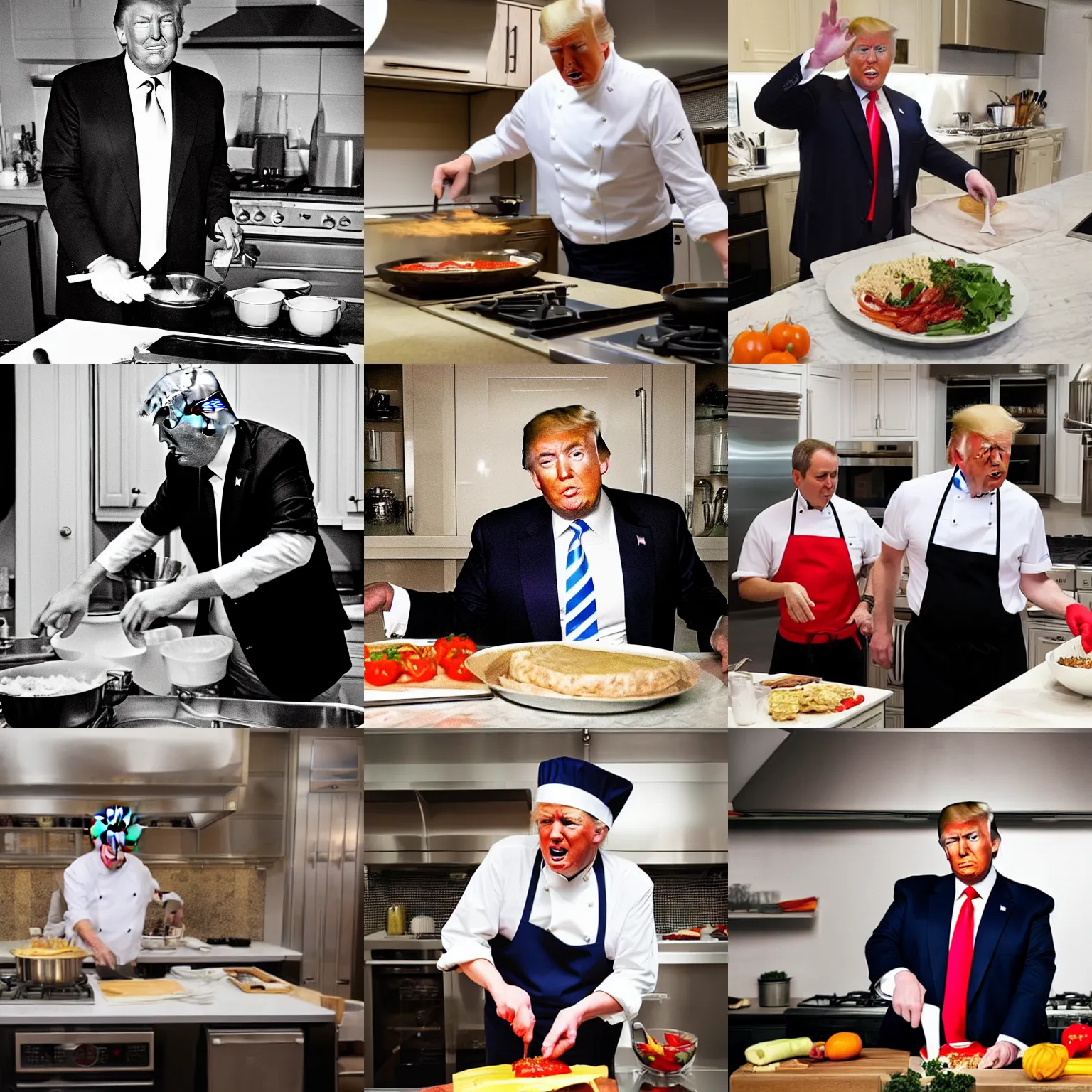 Prompt: Donald Trump cooking at a kitchen