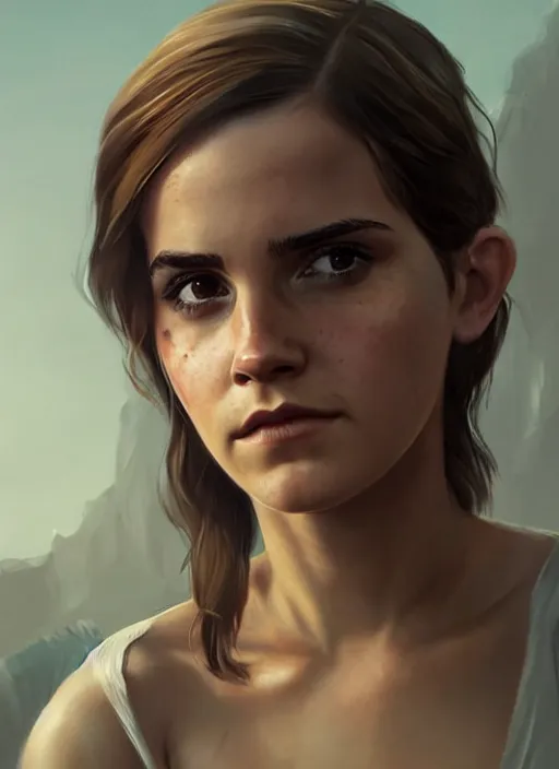 Image similar to greg rutkowski highly detailed portrait of emma watson gta 5 art, unreal engine, hot, fantasy art by stephen bliss