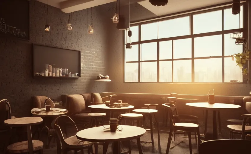 Image similar to a coffe shop, octane render, artstation trending, highly detailded