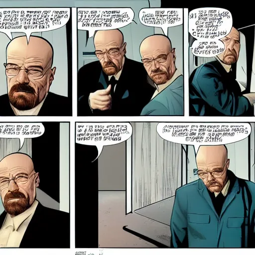 Prompt: Walter White, season 1, episode 1, in a Vertigo comic panel, detailed,