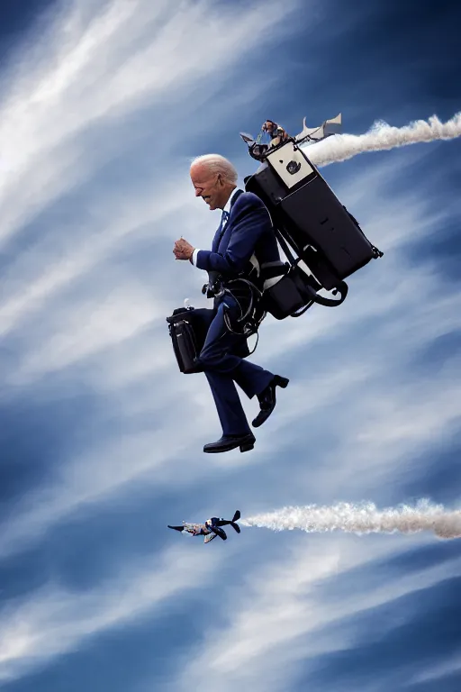 joe biden flying with jet pack, high resolution,, Stable Diffusion