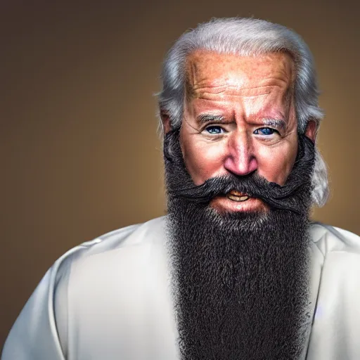 Image similar to 4 k portrait sony a 7 f 2. 8 wide angle of president joe biden as a taliban leader with a beard getting freaky in kuwait with sand storm desert lighting