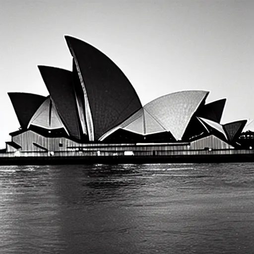 Image similar to Sydney Opera house on fire, photo by ansel adams |