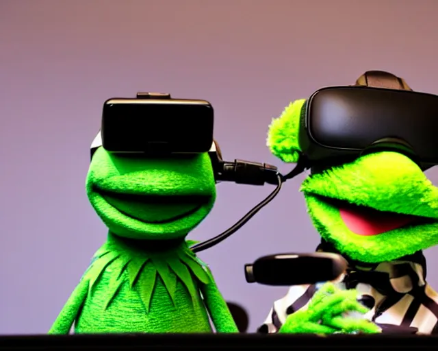 Prompt: a muppet wearing a vr headset