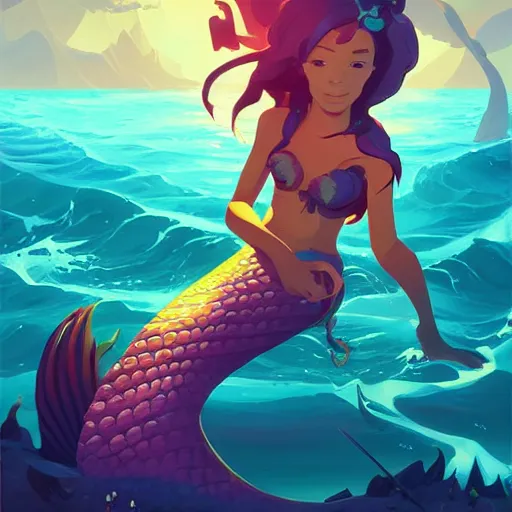 Image similar to painting mermaid treasure on sea of thieves game avatar hero smooth face median photoshop filter cutout vector, behance hd by jesper ejsing, by rhads, makoto shinkai and lois van baarle, ilya kuvshinov, rossdraws global illumination