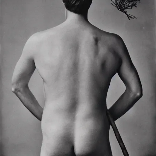 Image similar to a man with sticks protruding from their skin, large format film photograph by richard avedon