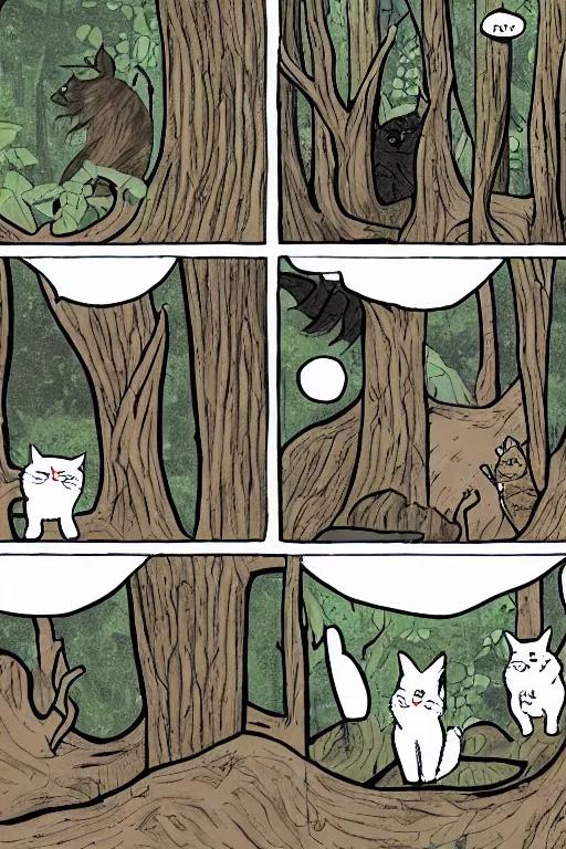 Image similar to a graphic novel comic about cats in the forest, by mike holmes, manga